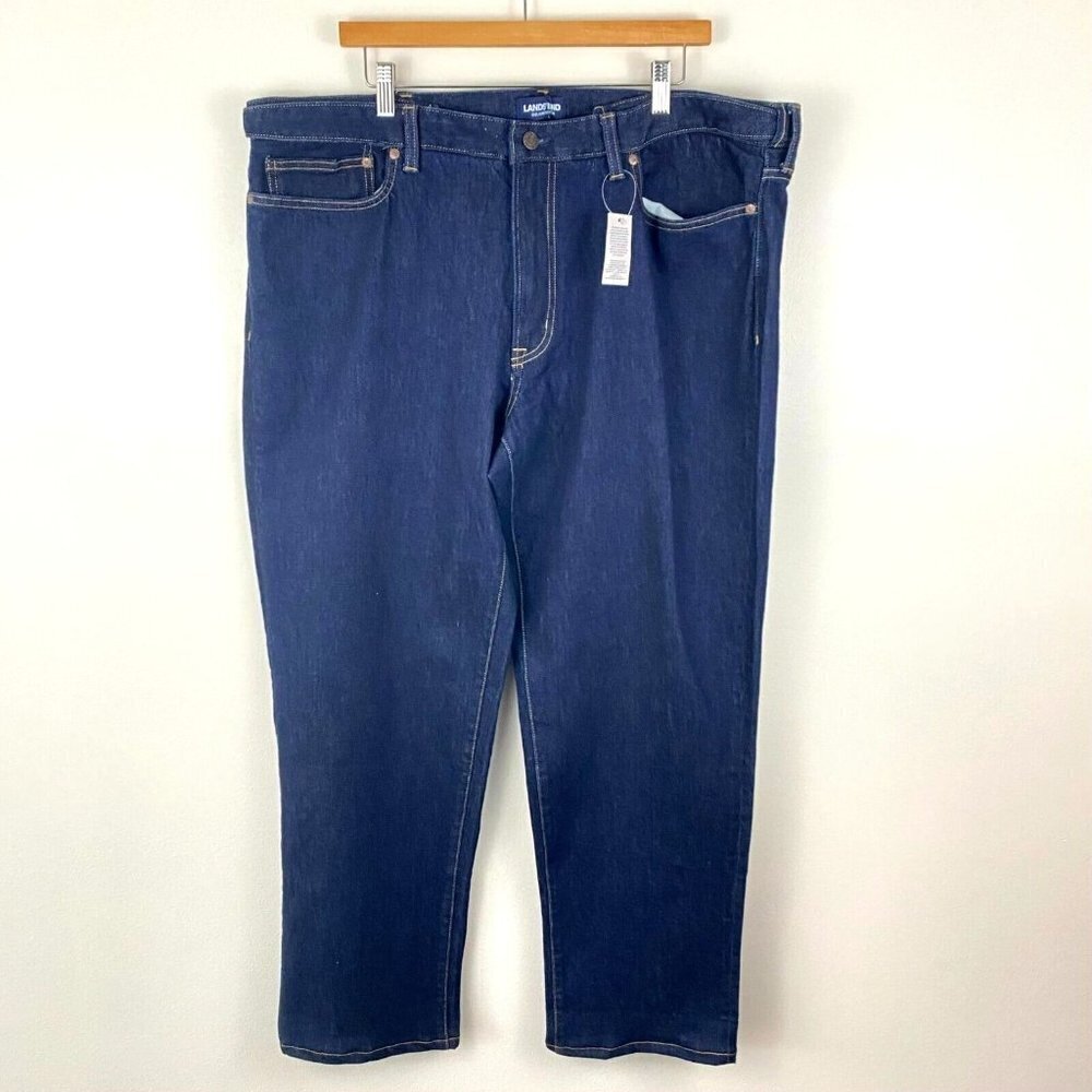 Lands' End Square Rigger Straight Leg‎ Jeans Size 42x32 Blue Denim Dark Wash NEW